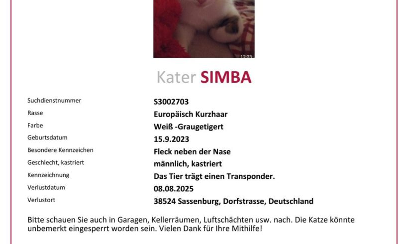 Simba in Neudorf-Platendorf vermisst